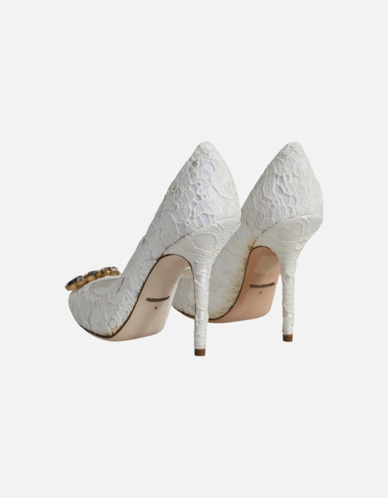 White Taormina Lace Crystal Heel Pumps Shoes Women