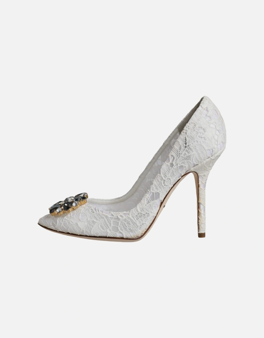 White Taormina Lace Crystal Heel Pumps Shoes Women