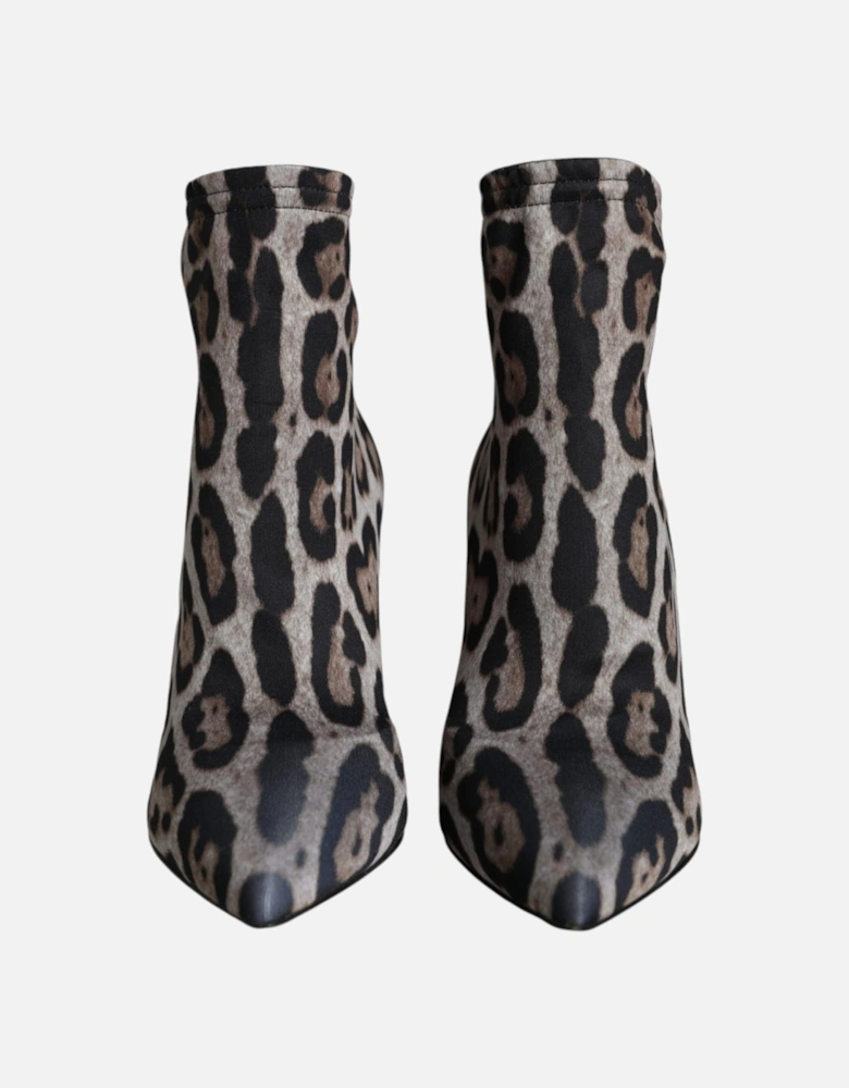 Leopard Pattern Ankle Boots with Leather Sole Women - Gray Patterned