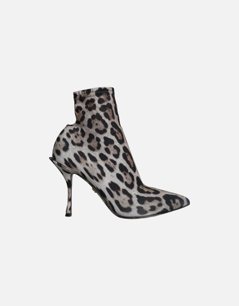 Leopard Pattern Ankle Boots with Leather Sole Women - Gray Patterned