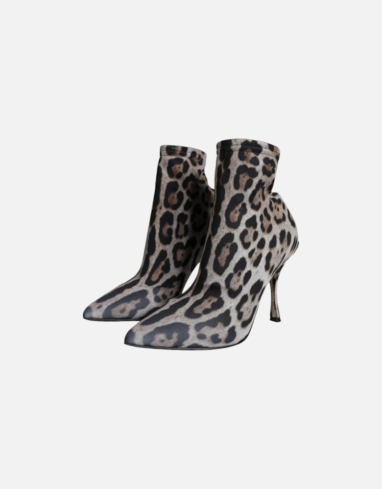 Leopard Pattern Ankle Boots with Leather Sole Women - Gray Patterned