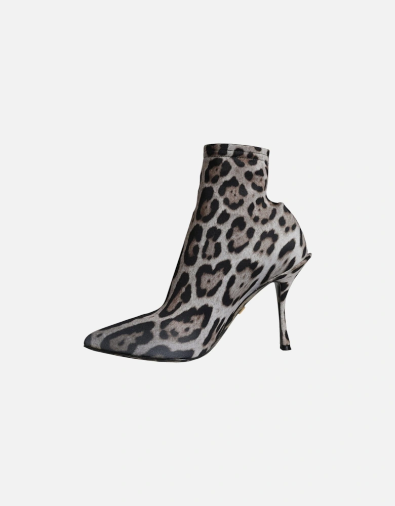 Leopard Pattern Ankle Boots with Leather Sole Women - Gray Patterned