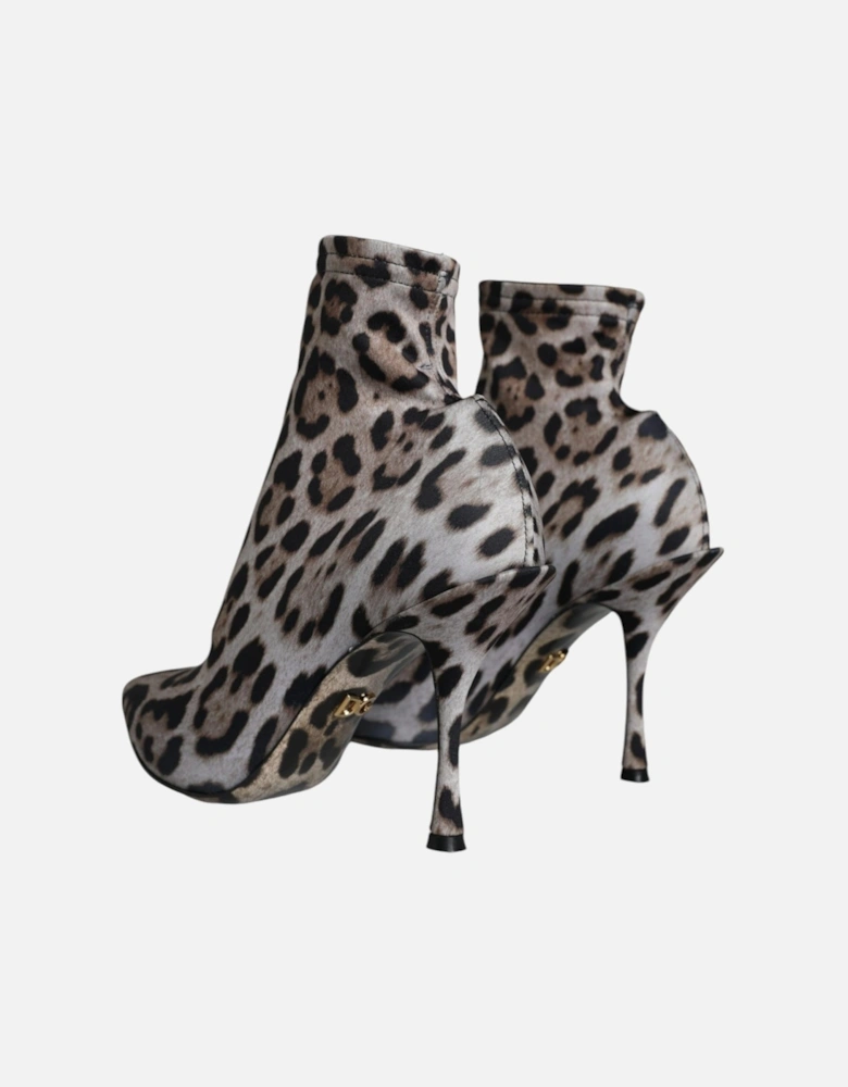 Leopard Pattern Ankle Boots with Leather Sole Women - Gray Patterned