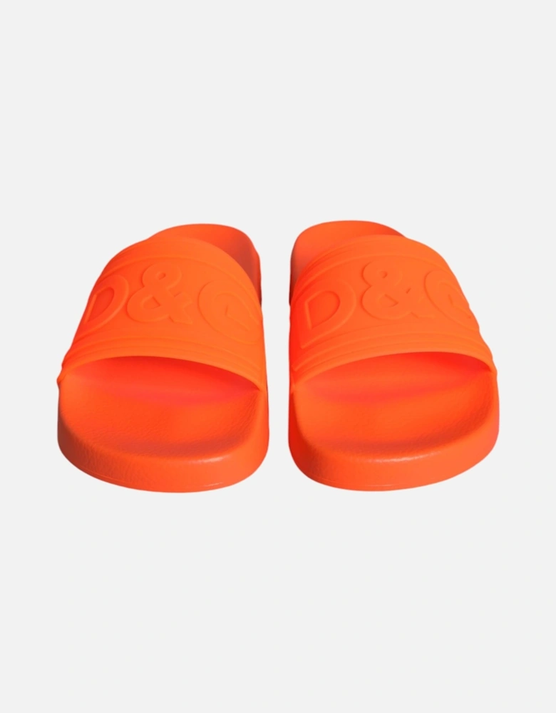 Rubber Slip-On Slides with Logo Details Women - Orange Flats