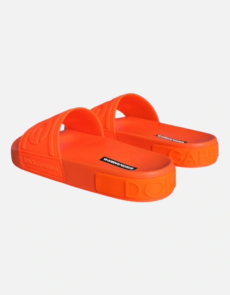 Rubber Slip-On Slides with Logo Details Women - Orange Flats