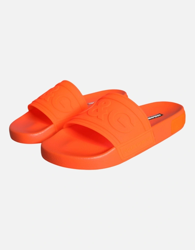 Rubber Slip-On Slides with Logo Details Women - Orange Flats