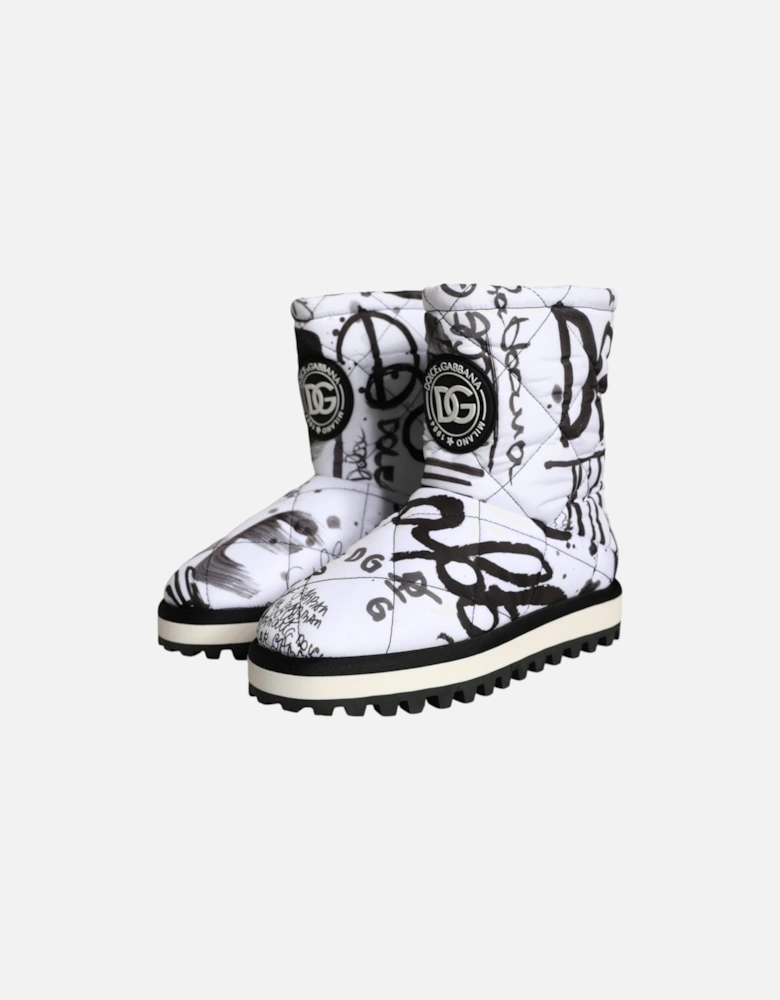 Mid Calf Padded Boot Shoes with Rubber Sole Women - Blackwhite