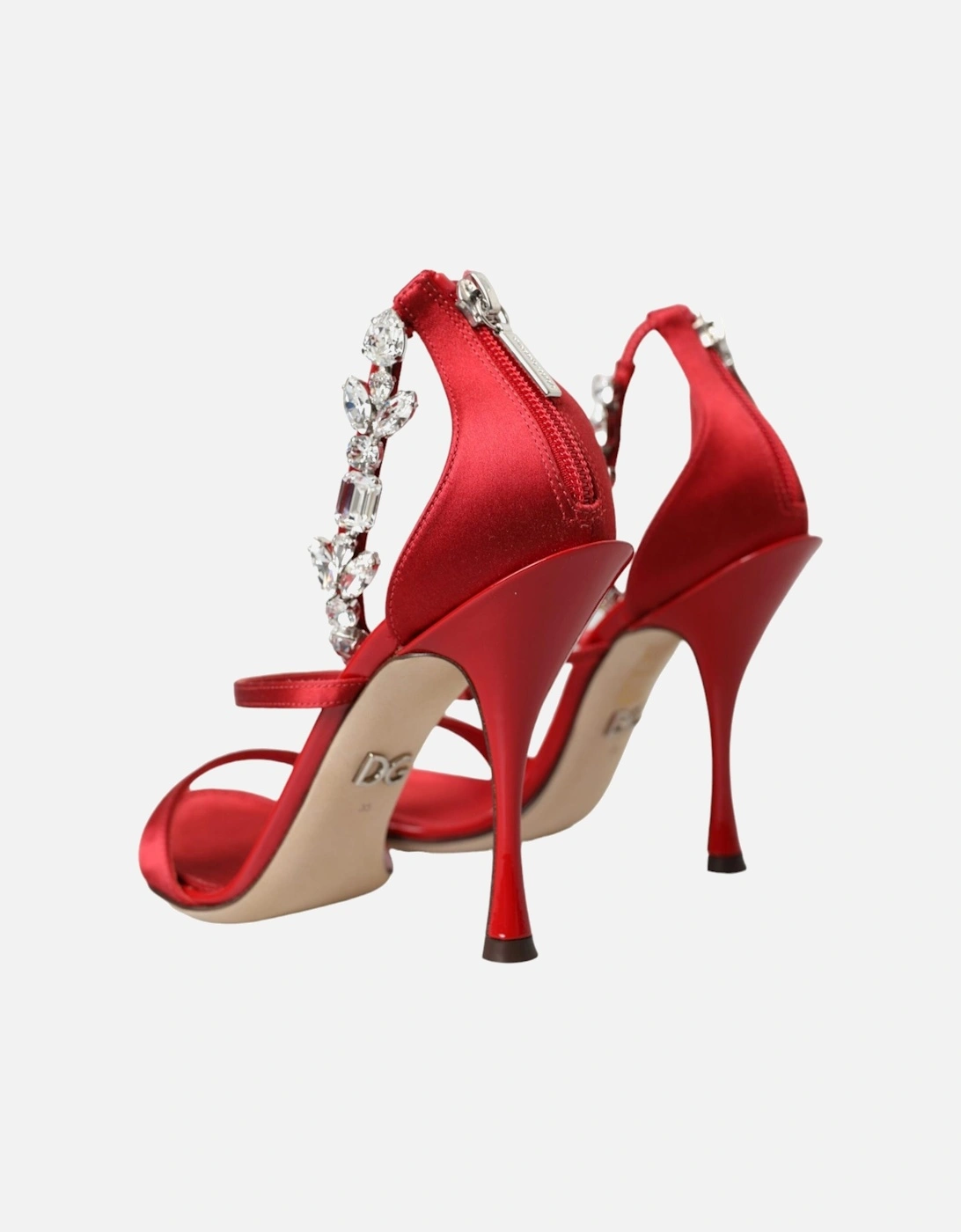 Red Keira Satin Crystals Sandals Heels Shoes Women