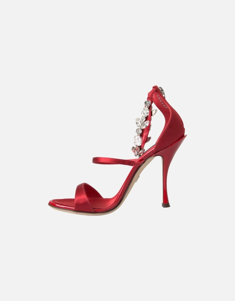 Red Keira Satin Crystals Sandals Heels Shoes Women