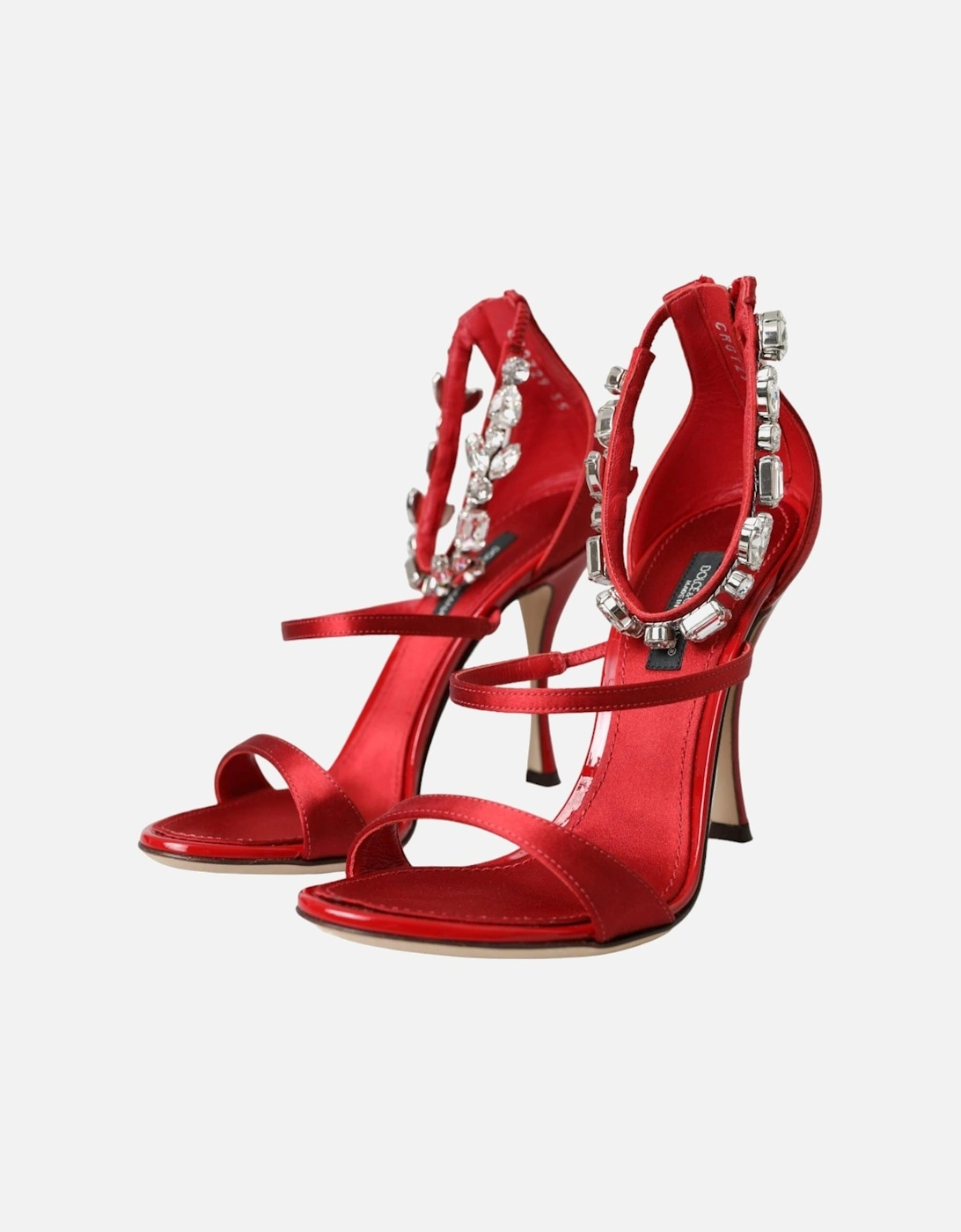 Red Keira Satin Crystals Sandals Heels Shoes Women