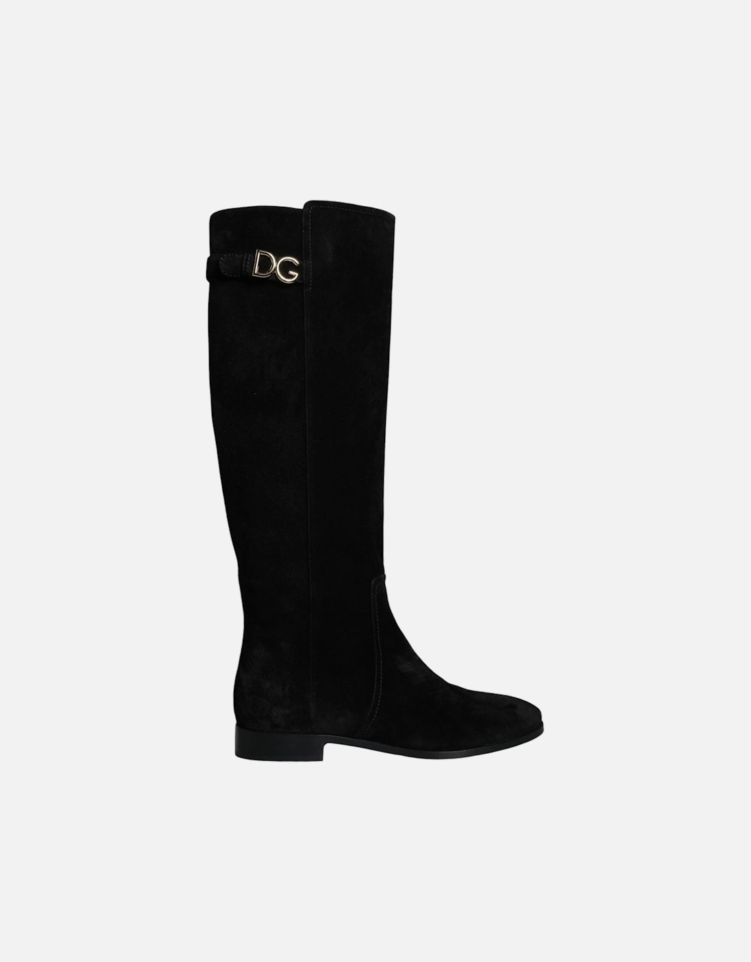 Suede Knee High Flat Boots Women - Black, 6 of 5