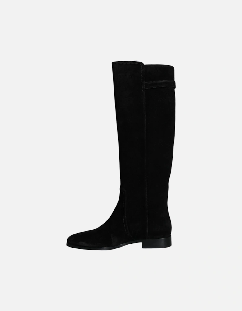 Suede Knee High Flat Boots Women - Black