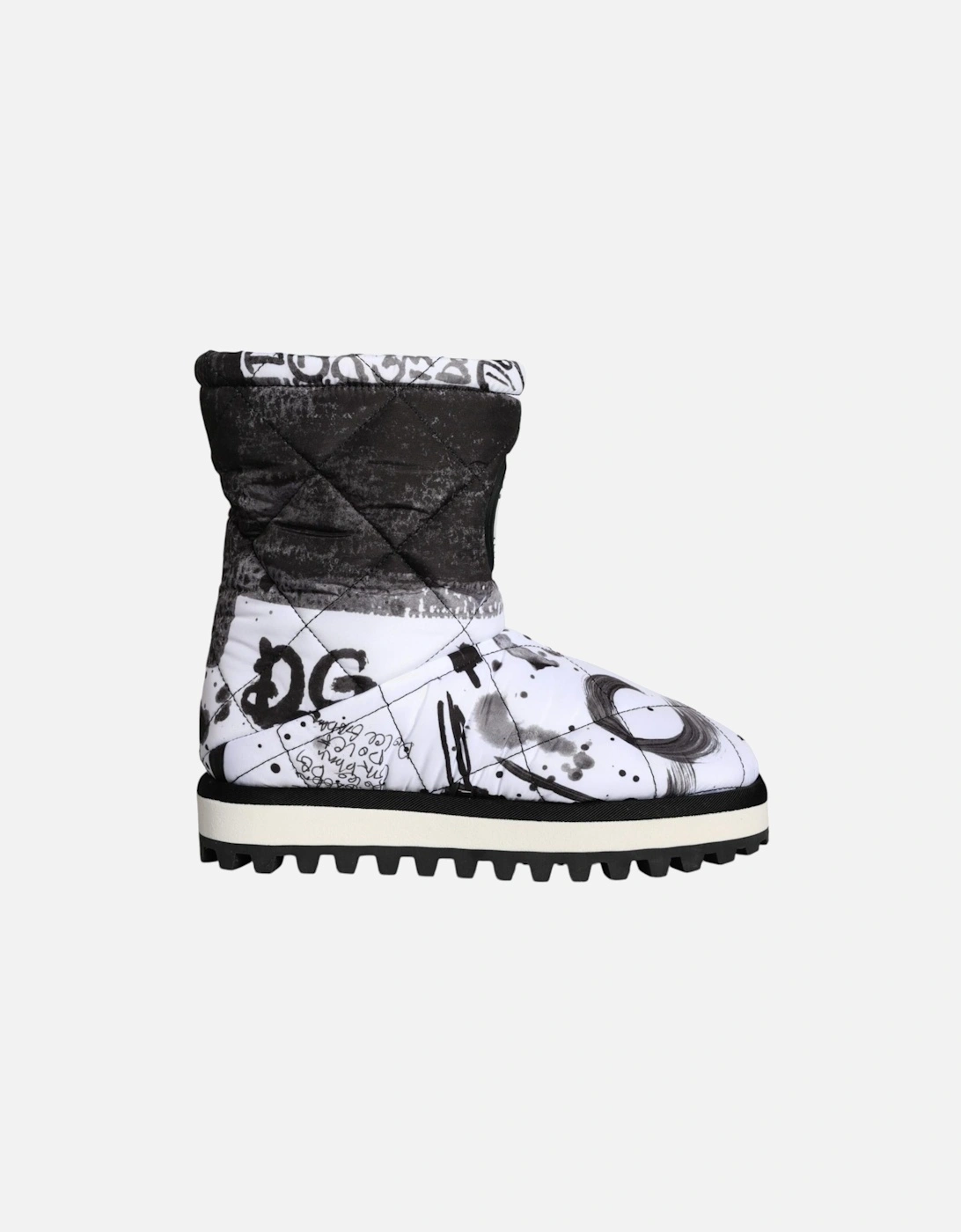 Mid Calf Padded Boot Shoes with Rubber Sole Women - Blackwhite, 7 of 6