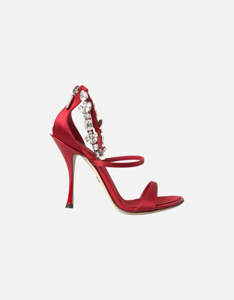 Red Keira Satin Crystals Sandals Heels Shoes Women