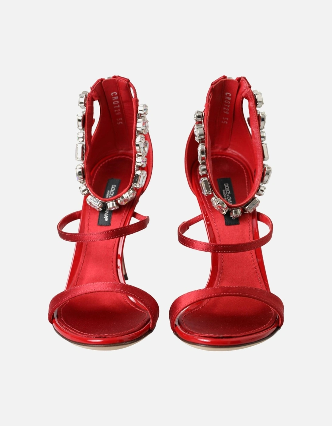 Red Keira Satin Crystals Sandals Heels Shoes Women