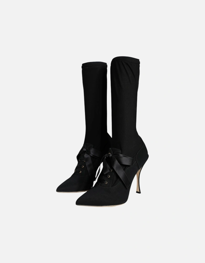 Black Stiletto Heels Mid Calf Boots Shoes Women