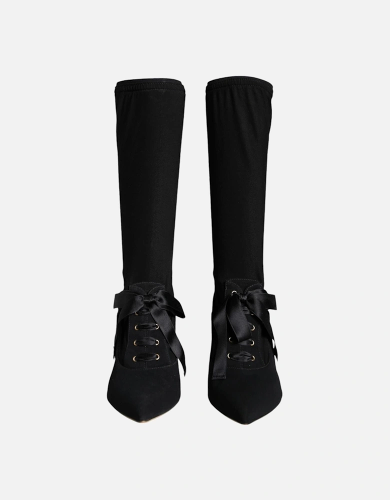 Black Stiletto Heels Mid Calf Boots Shoes Women