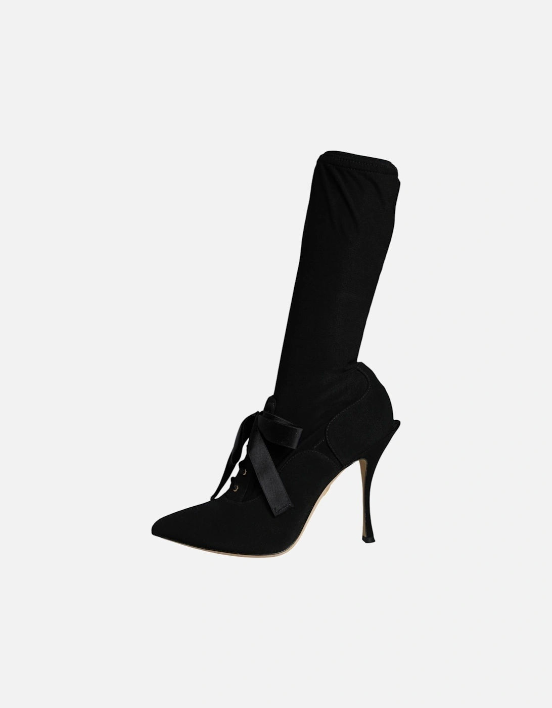 Black Stiletto Heels Mid Calf Boots Shoes Women