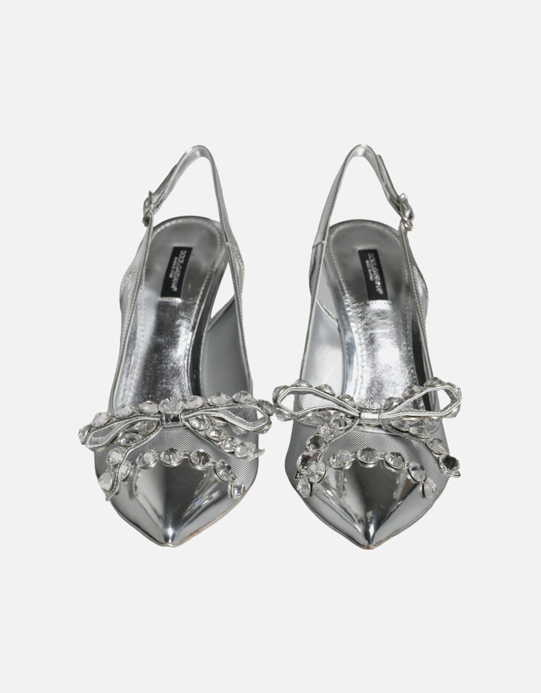 Silver Mesh Crystal Embellished Slingback Shoes Women Sandals