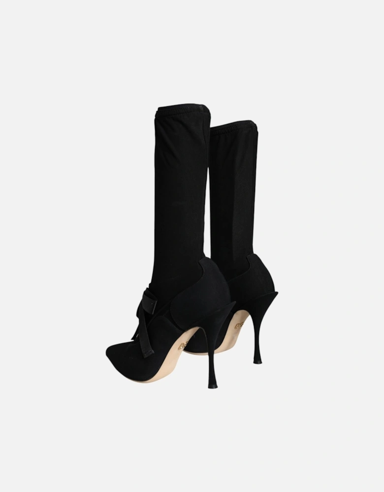 Black Stiletto Heels Mid Calf Boots Shoes Women