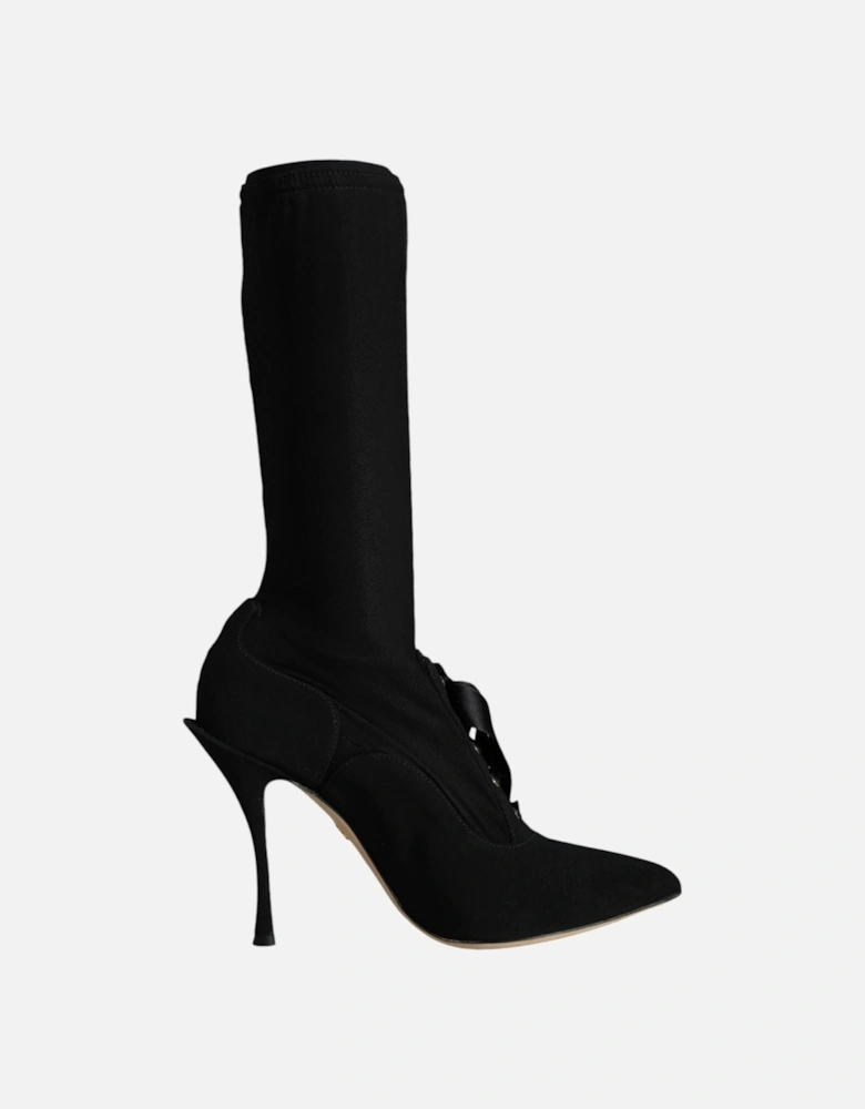 Black Stiletto Heels Mid Calf Boots Shoes Women