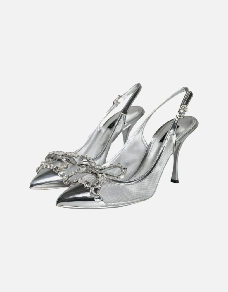 Silver Mesh Crystal Embellished Slingback Shoes Women Sandals