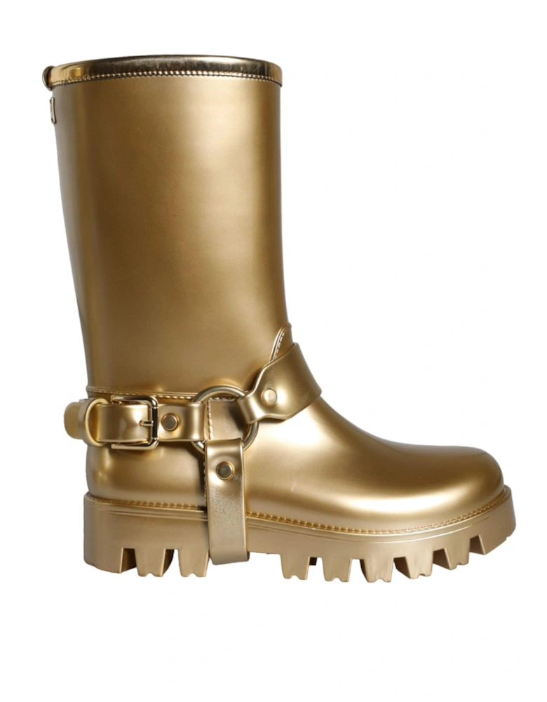 Metallic Gold Rubber PVC Rain Boots Shoes Women