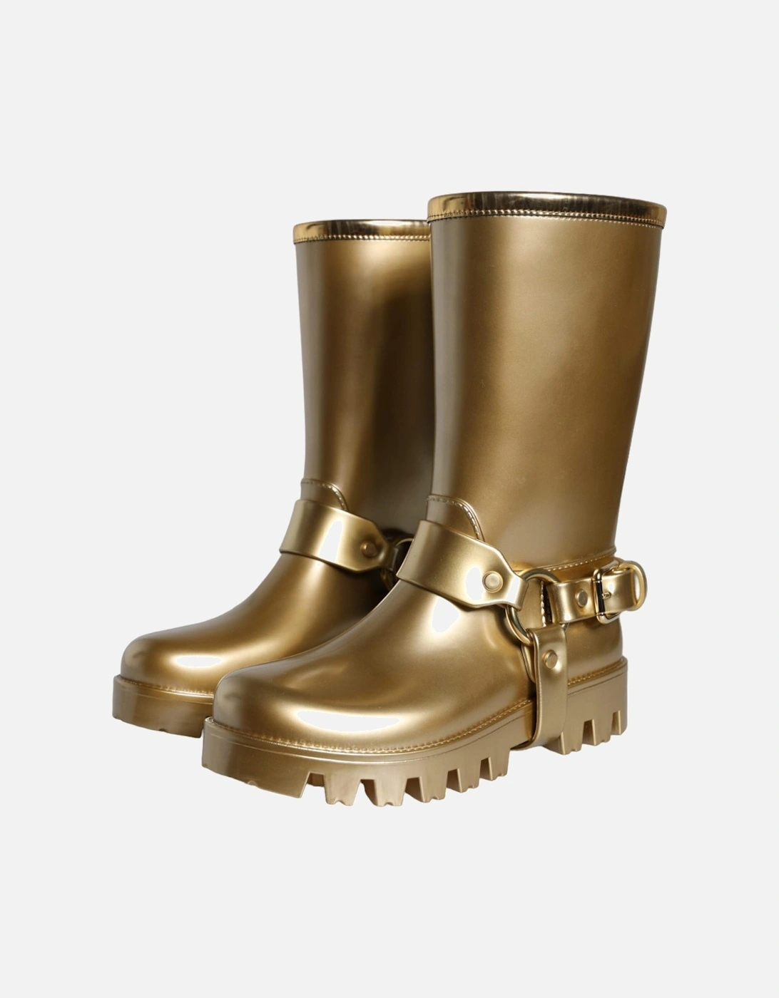 Metallic Gold Rubber PVC Rain Boots Shoes Women