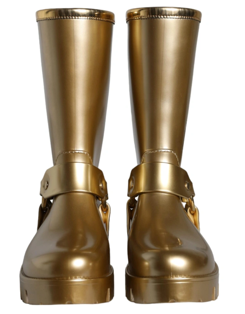 Metallic Gold Rubber PVC Rain Boots Shoes Women