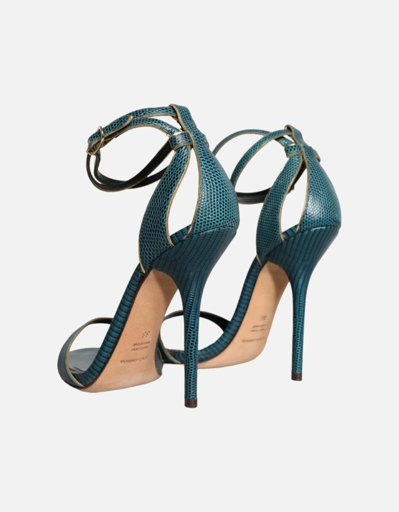 Dark Green Calf Leather Heels Sandals Shoes Women