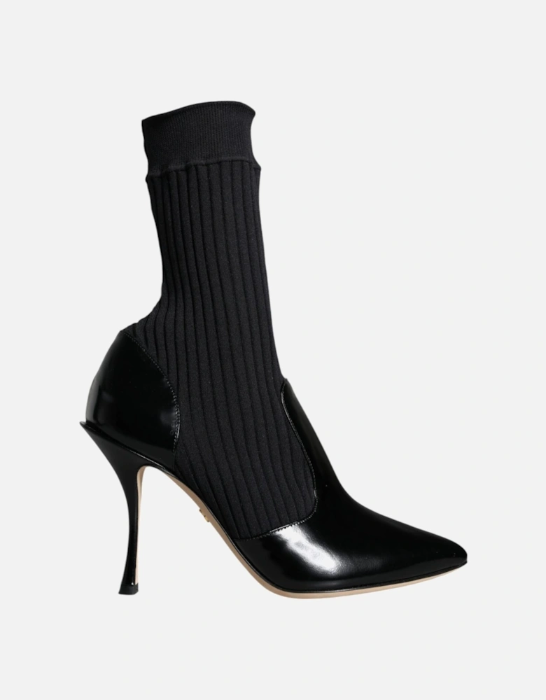 Patent Leather Sock Ankle Boots Women - Black