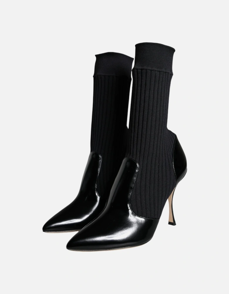 Patent Leather Sock Ankle Boots Women - Black