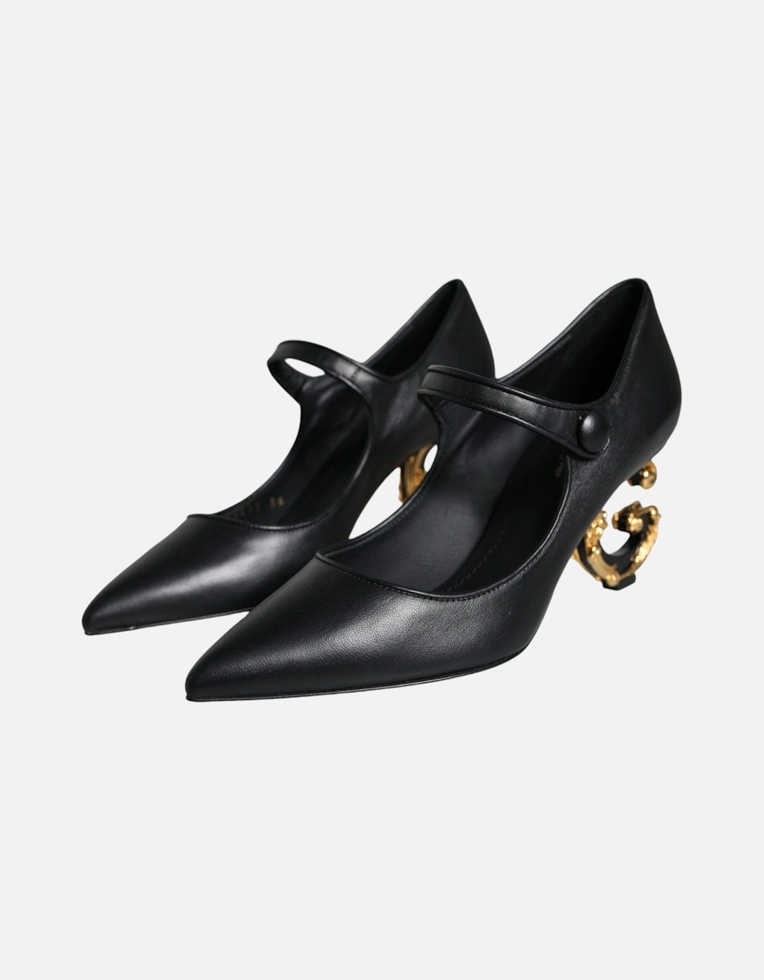 Black Leather Logo Heels Mary Janes Pumps Shoes Women