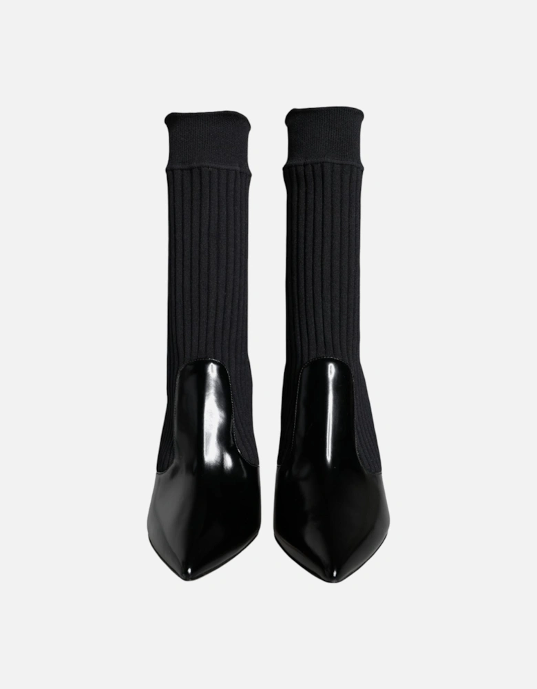Patent Leather Sock Ankle Boots Women - Black