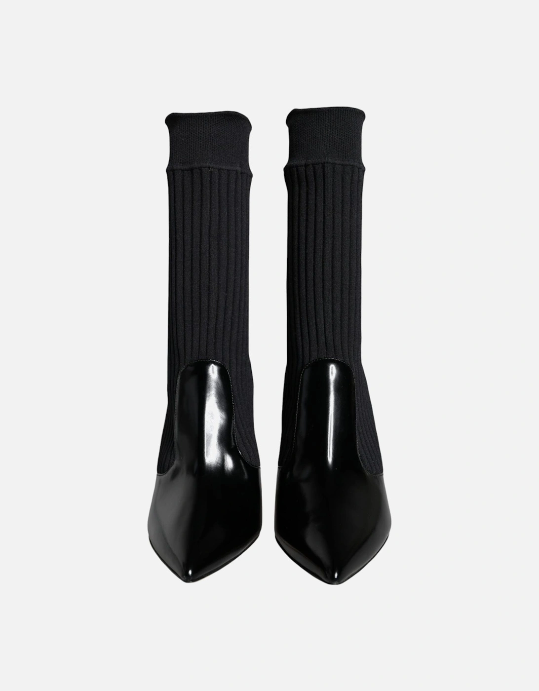 Patent Leather Sock Ankle Boots Women - Black