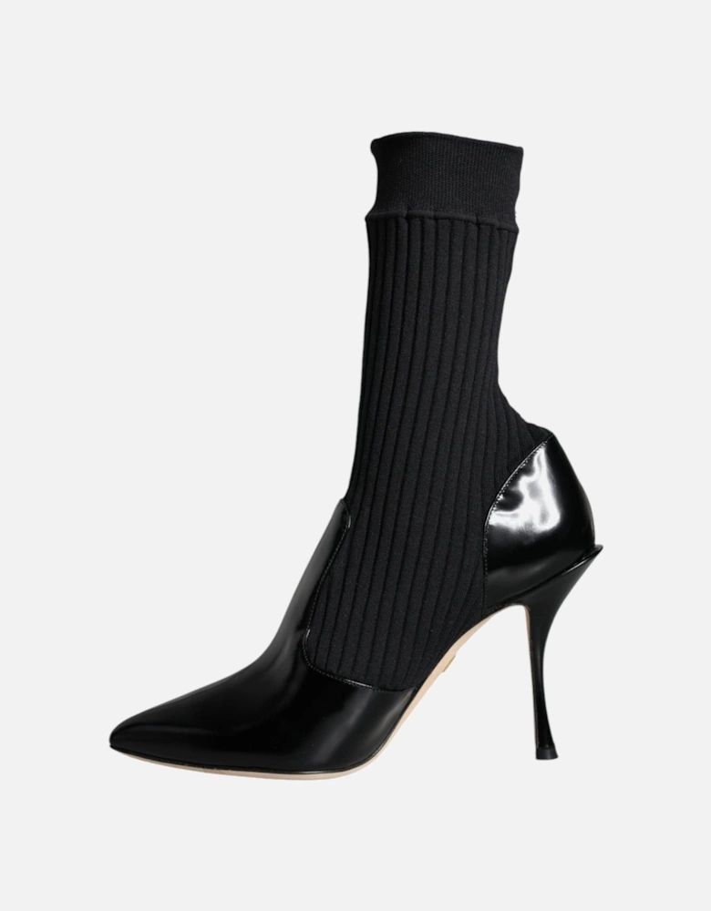 Patent Leather Sock Ankle Boots Women - Black