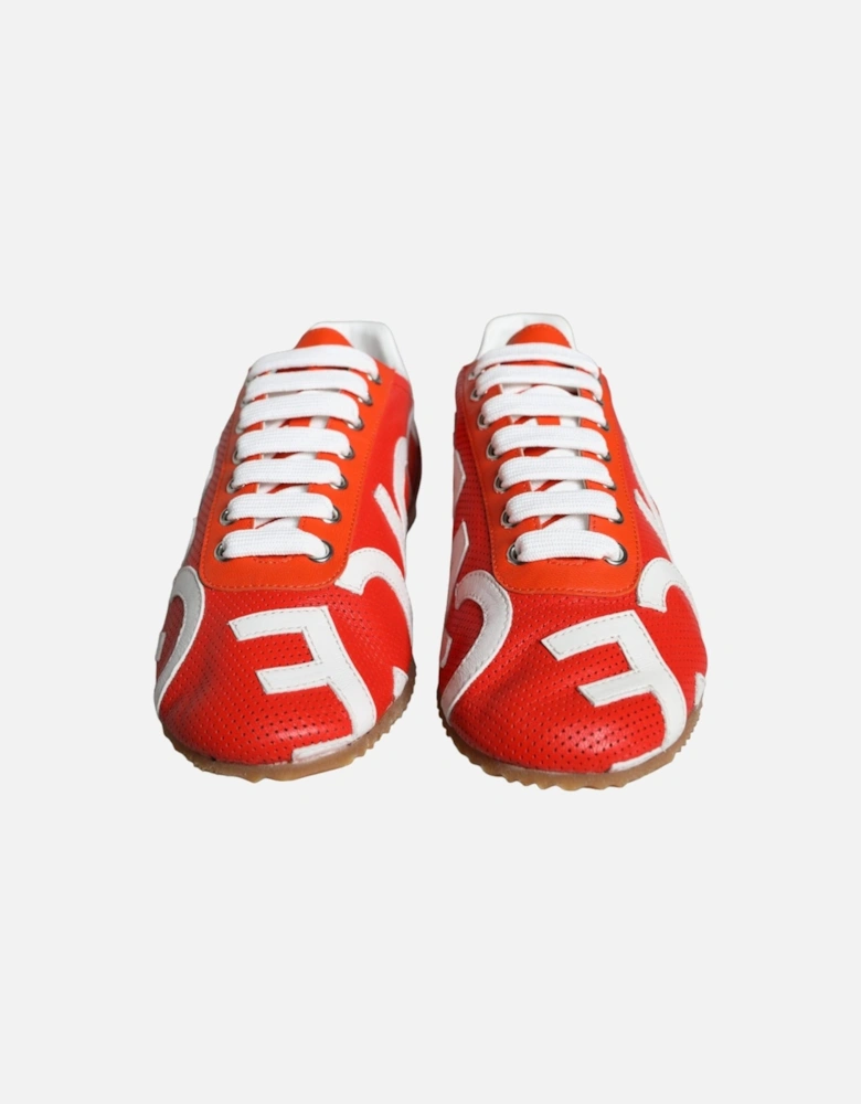 Red White Leather Logo Casual Sneakers Shoes Women - Multicolor