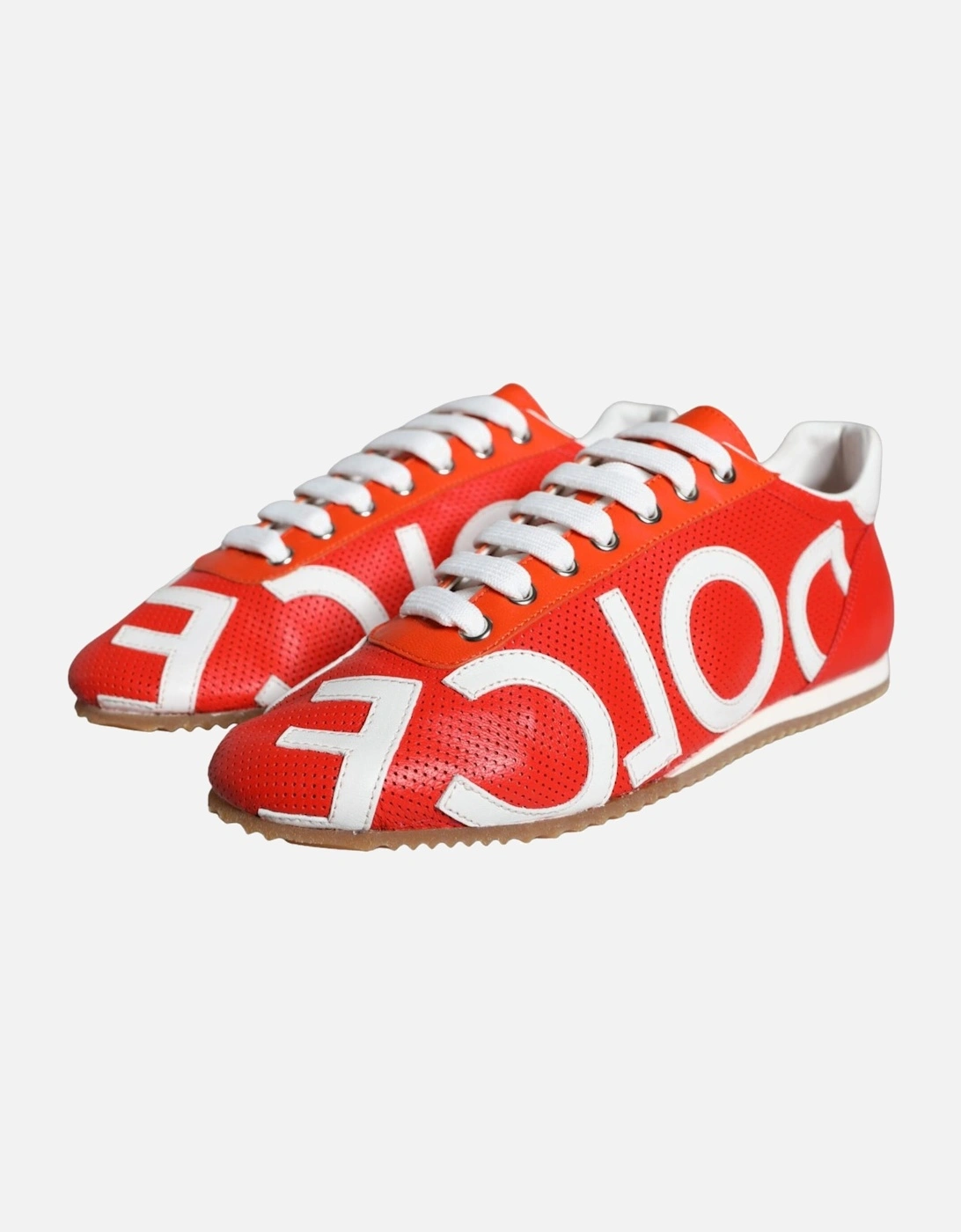 Red White Leather Logo Casual Sneakers Shoes Women - Multicolor