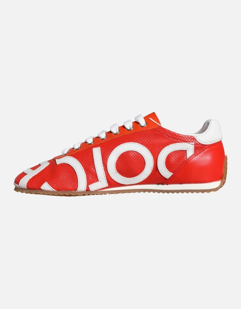 Red White Leather Logo Casual Sneakers Shoes Women - Multicolor