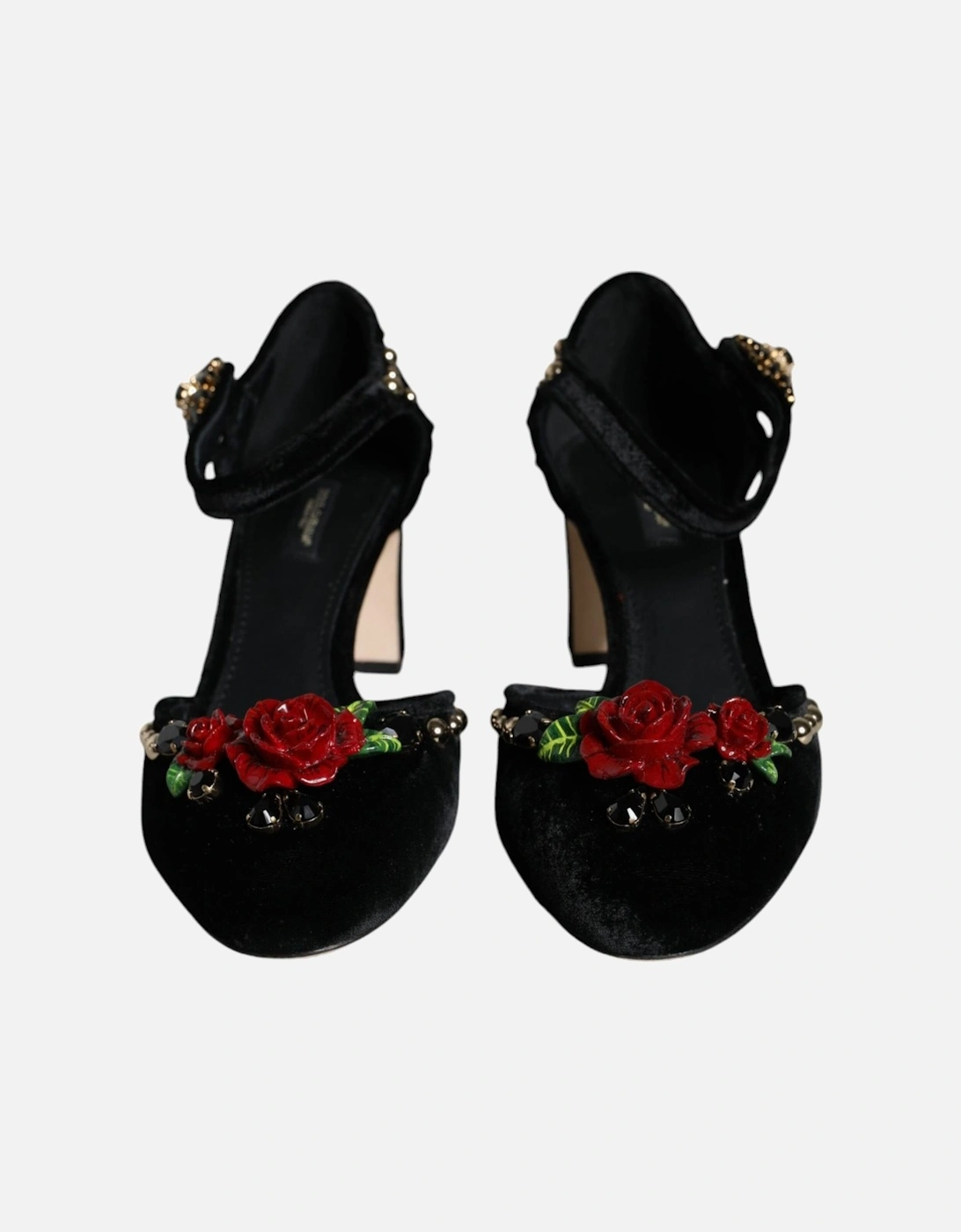 Black Velvet Roses Ankle Strap Pumps Shoes Women