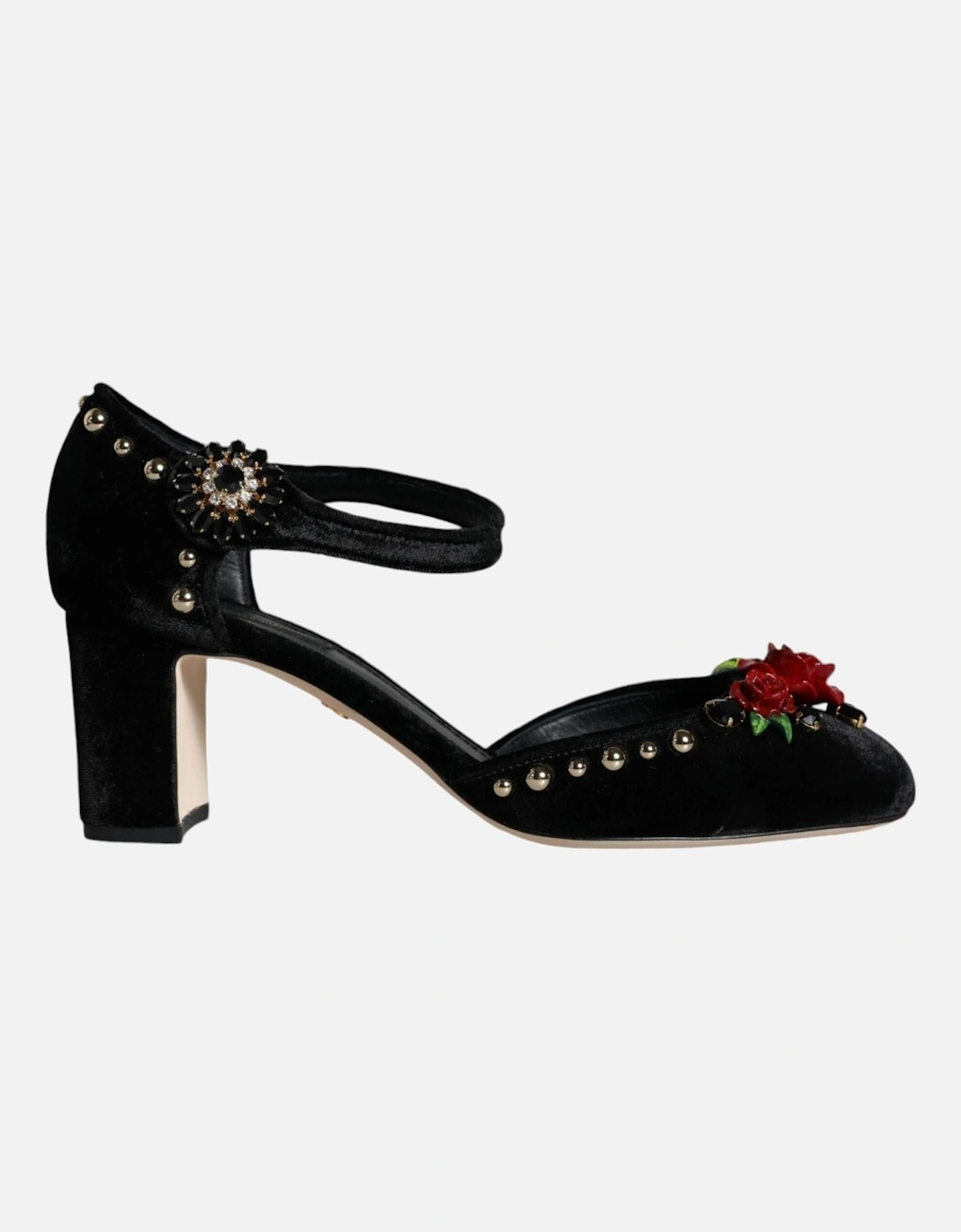 Black Velvet Roses Ankle Strap Pumps Shoes Women, 7 of 6