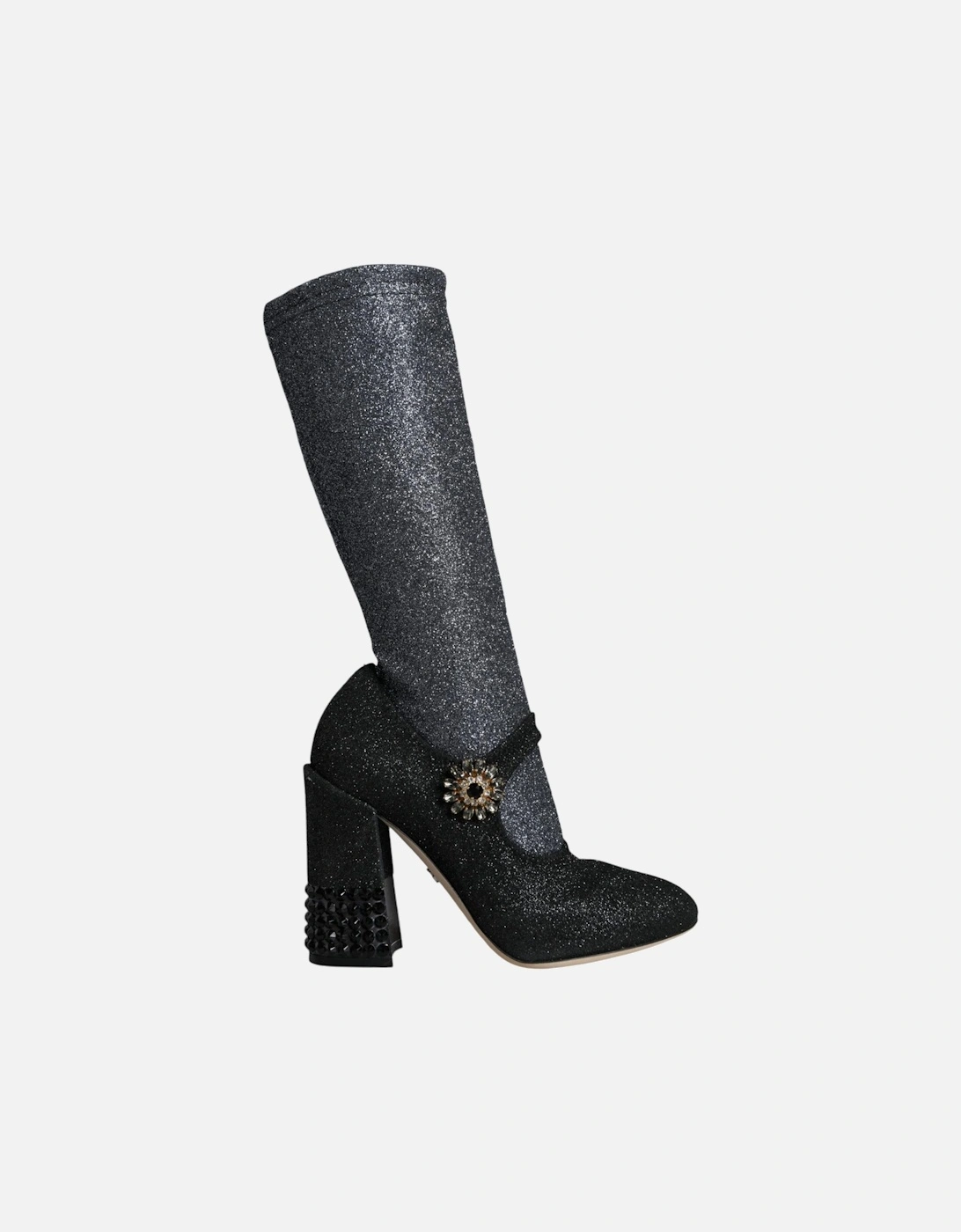 Embellished Crystal Socks Mid Calf Boots Women - Black And Gray, 7 of 6