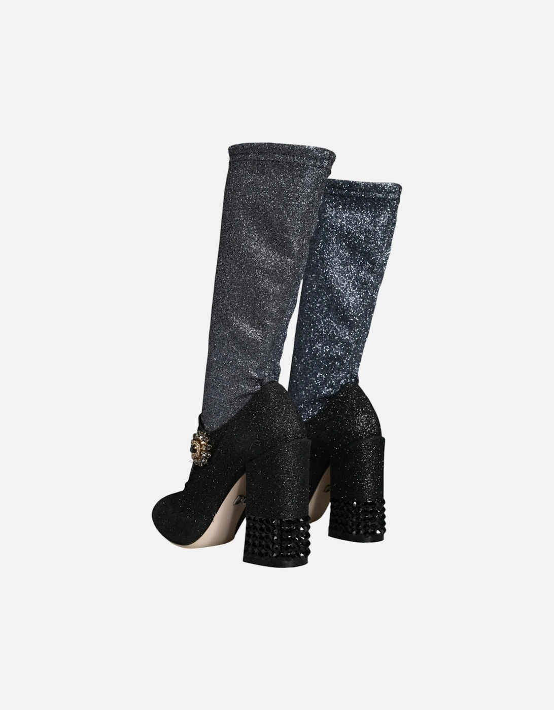 Embellished Crystal Socks Mid Calf Boots Women - Black And Gray