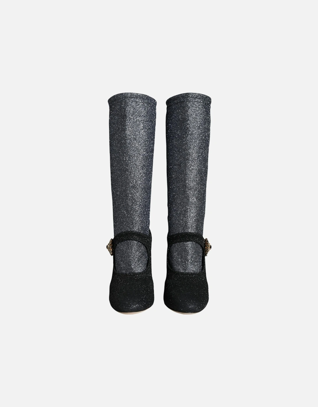 Embellished Crystal Socks Mid Calf Boots Women - Black And Gray