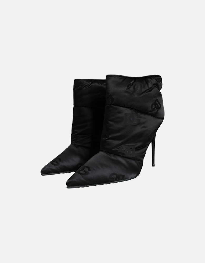 Black DG Logo Padded Heels Ankle Boots Shoes Women