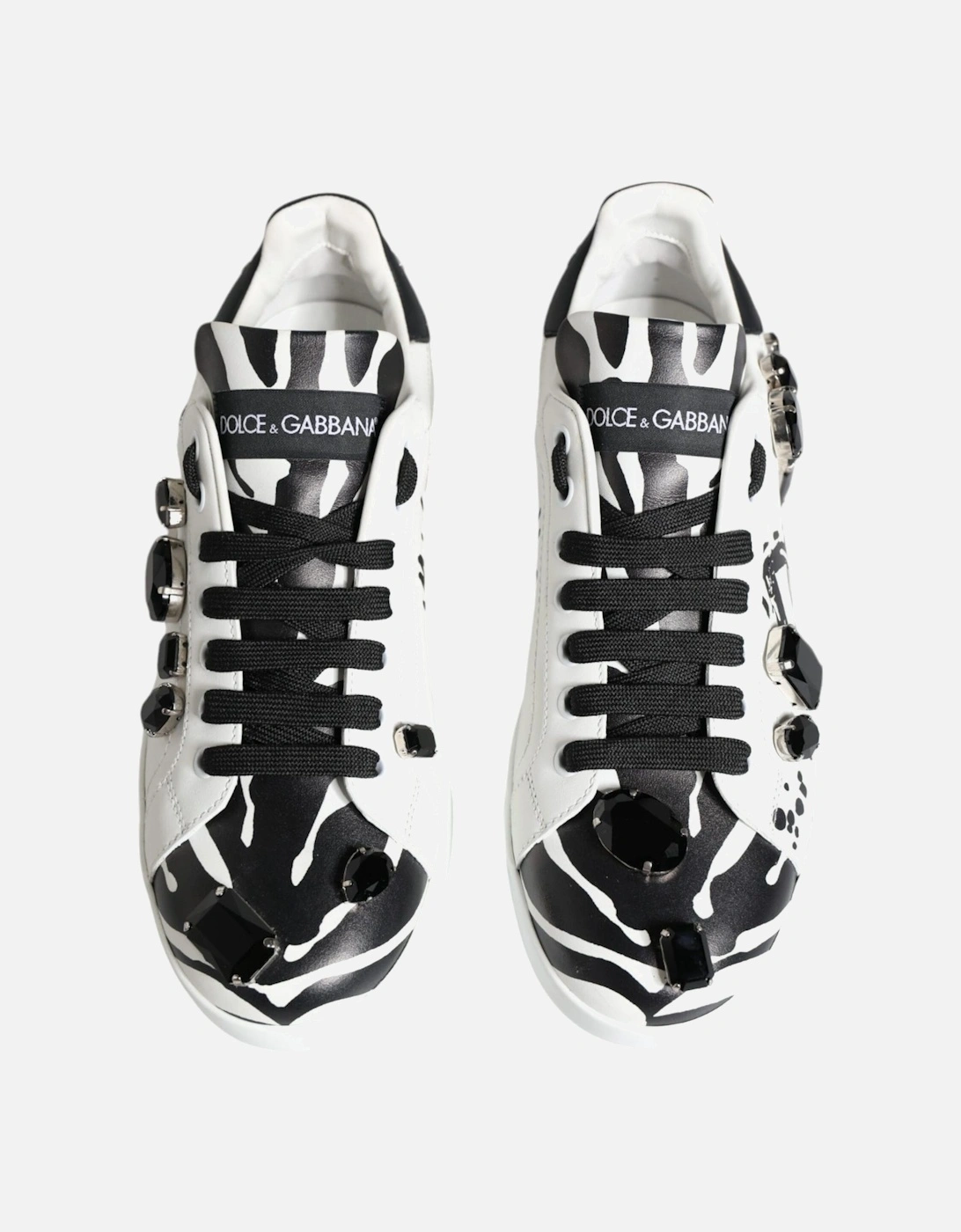 White Crystal Portofino Low Top Sneaker Shoes Women - Black And White