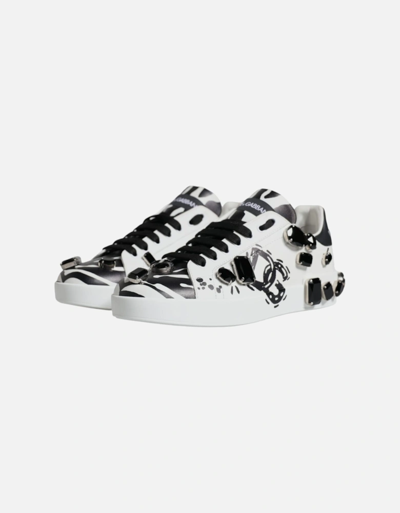 White Crystal Portofino Low Top Sneaker Shoes Women - Black And White