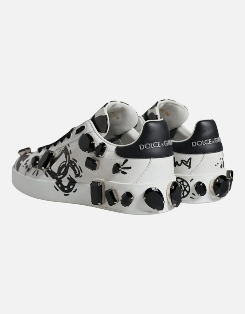 White Crystal Portofino Low Top Sneaker Shoes Women - Black And White