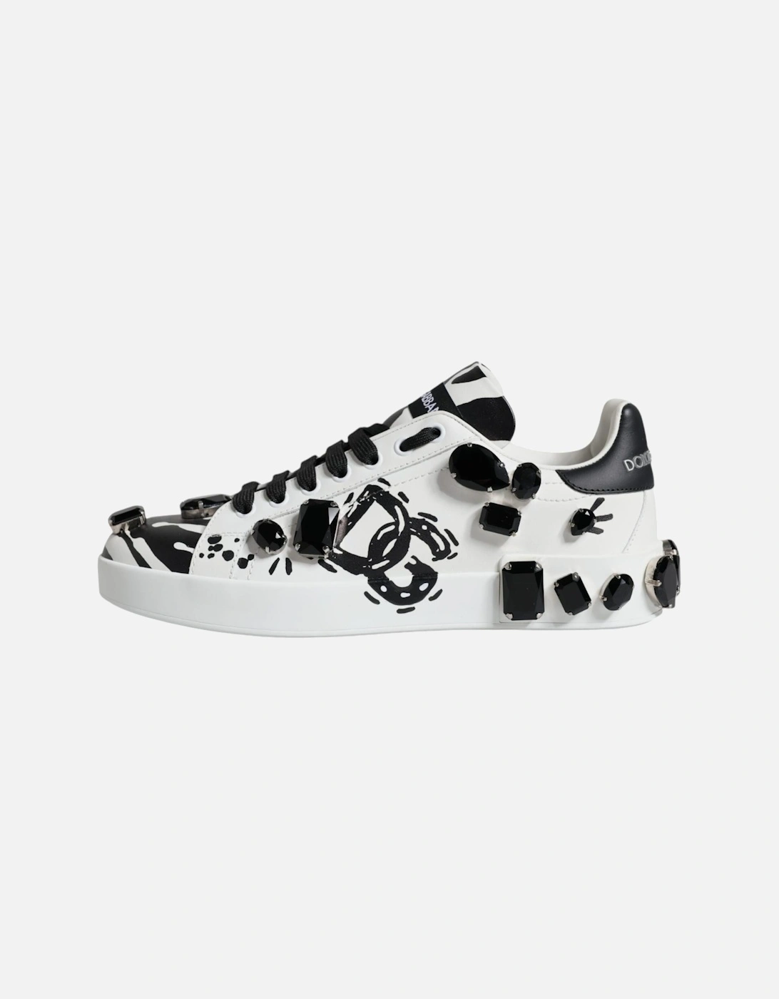 White Crystal Portofino Low Top Sneaker Shoes Women - Black And White