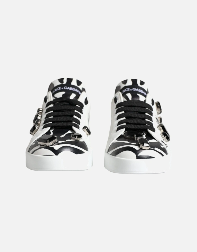 White Crystal Portofino Low Top Sneaker Shoes Women - Black And White